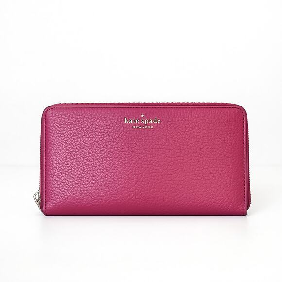 Kate Spade Berry Zip Around Jackson Continental Wallet Pebbled Leather Organizer - Picture 2 of 8